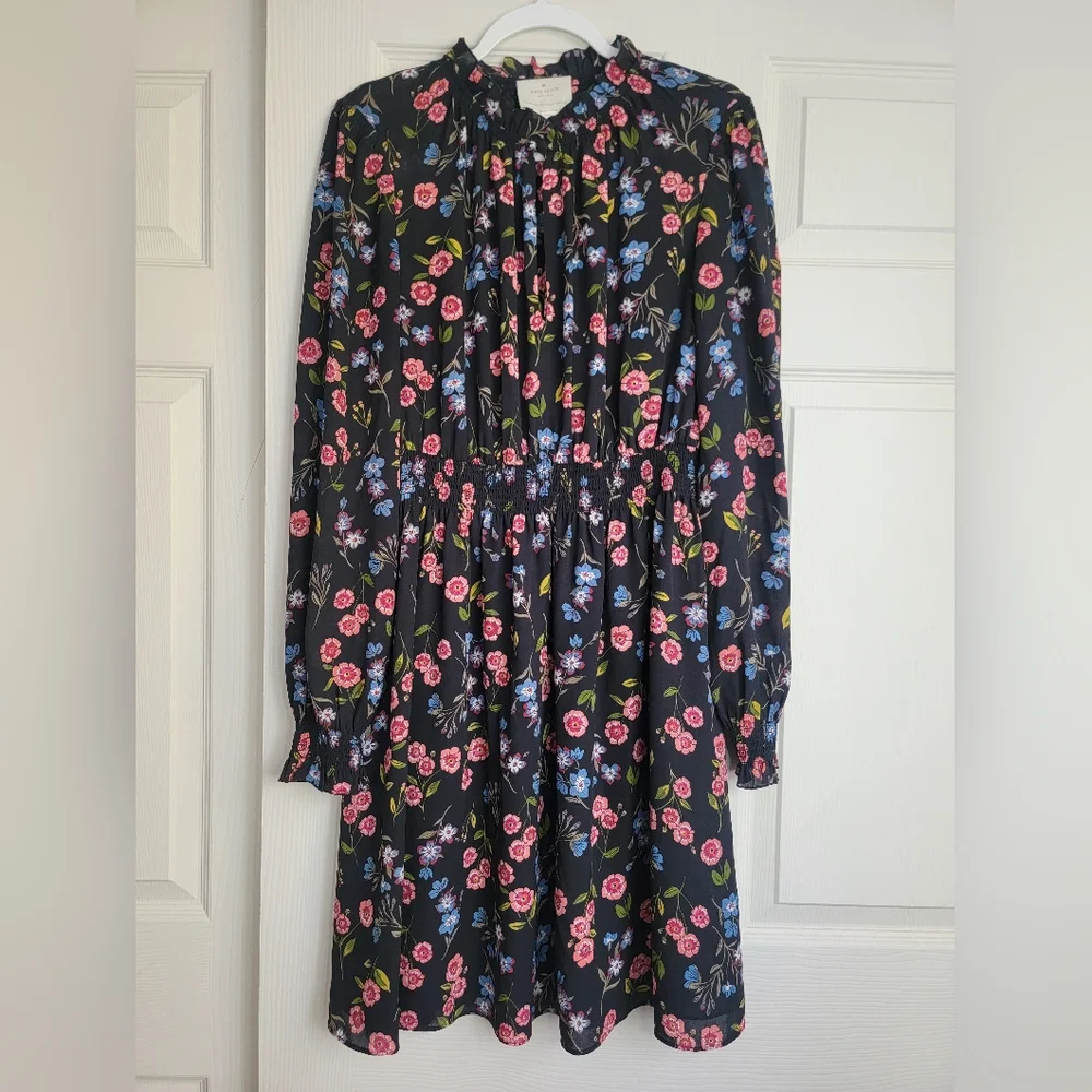 Kate Spade NY Airy‎ Lightweight Floral V-Neck Meadow Smock Waist Dress Large